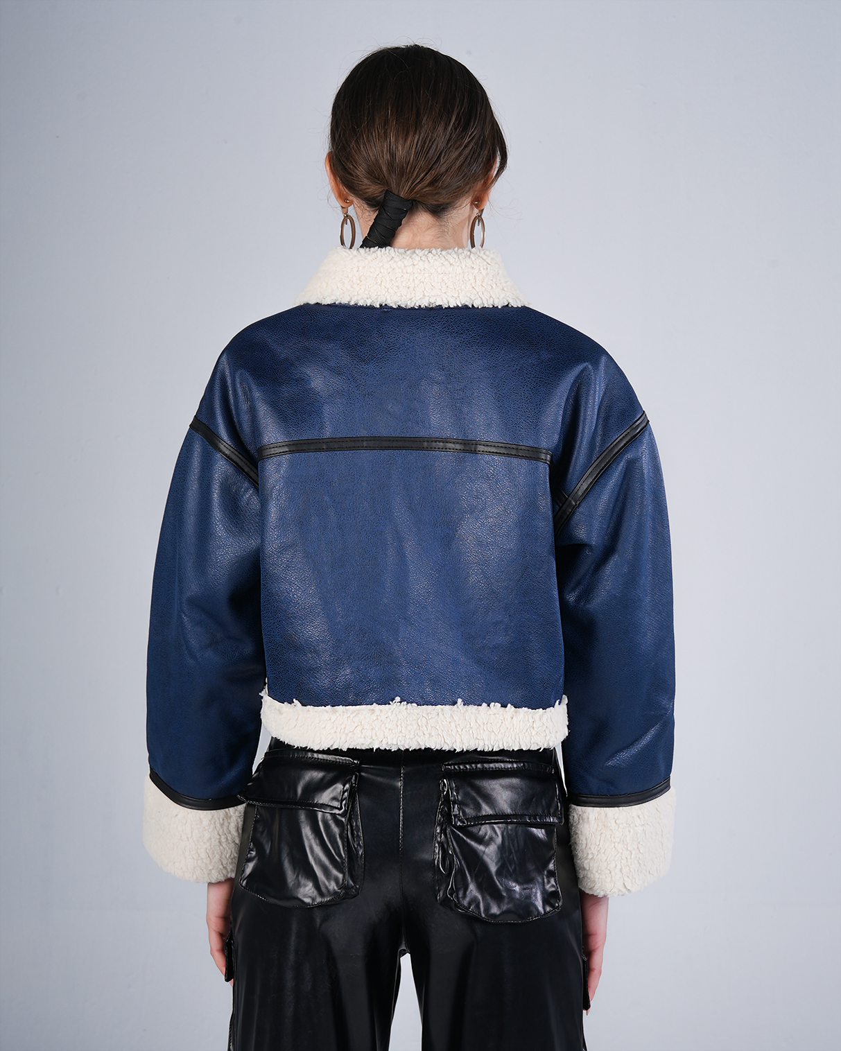 Blue Shearling Leather Jacket