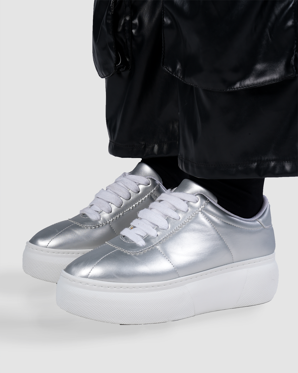 Silver Metallic Platform Sneaker