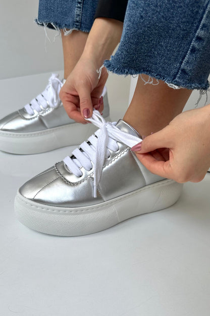 Silver Metallic Platform Sneaker