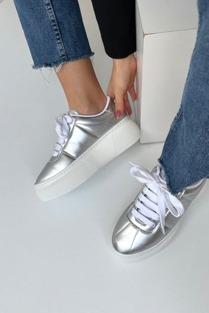 Silver Metallic Platform Sneaker